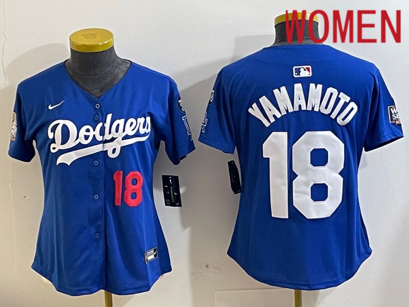 Women Los Angeles Dodgers #18 Yamamoto Blue Game 2024 Nike MLB Jersey style 11216